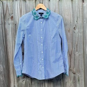 NWOT JCREW Long Sleeve Shirt with Embroidered Collar and sleeve